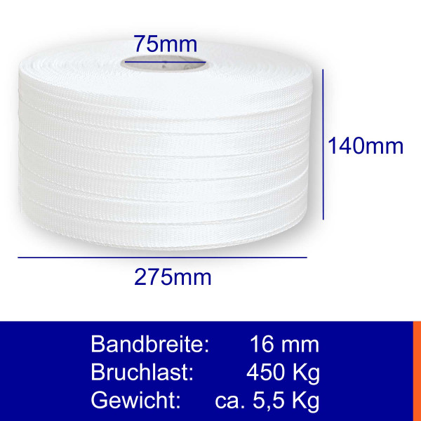 16mm * PES Textilband * 450kg * 850m * kreuzgewebt