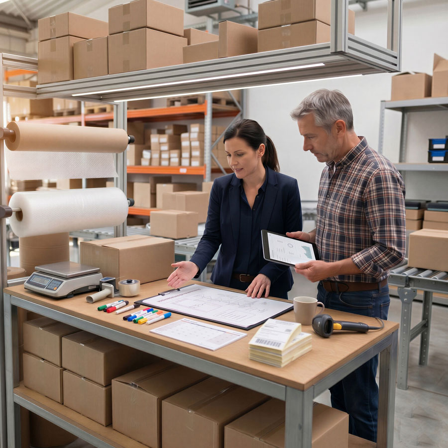 Planung einer Versandabteilung mit Packplatz Equipment