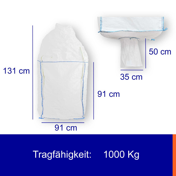Big Bag 91×91×131cm | mit Einfallschürze und Auslauf
