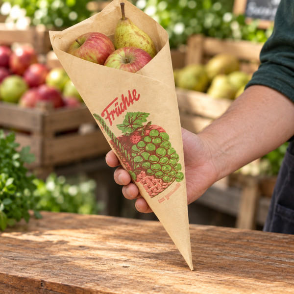 Spitztüte Obstmotiv 31cm * Stärke: 60g/qm *