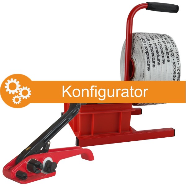 Spanngerät + Band + Klammern (+ Abroller) = SET