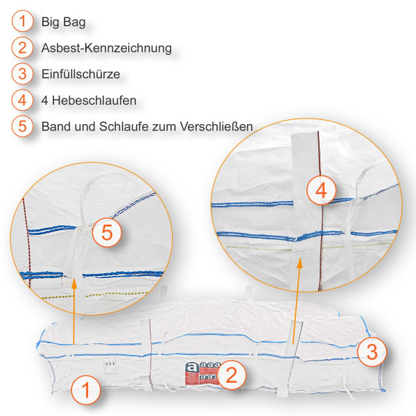 Big Bag 260×125×32cm | mit 4 Schürzenklappen und flachem Boden