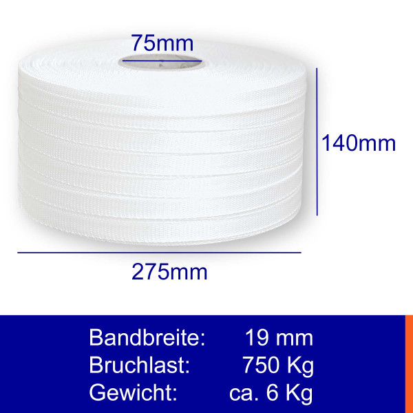 19mm * PES Textilband * 725kg * 500m * kreuzgewebt