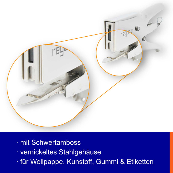 Verpackungsheftzange mit Schwertamboss