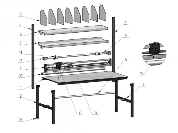 Universal - Packtischsystem mit Abroll und Schneidsystem