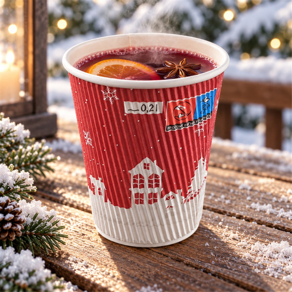 Glühweinbecher 200ml | doppelwandig Pappe | weihnachtlich bedruckt