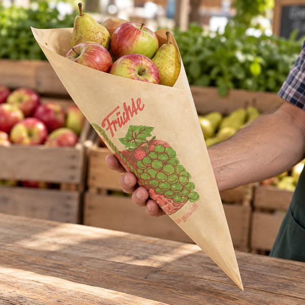 Spitztüte Obstmotiv 38cm * Stärke: 60g/qm *