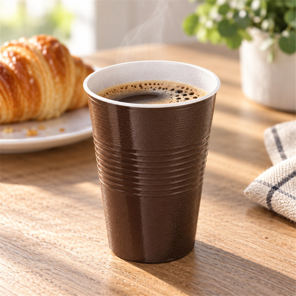 Thermobecher für 0,18l braun/weiß