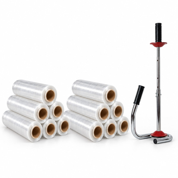 ANGEBOT - 12 Rollen Handstretchfolie - transparent (20µm) + 1 Stretchfolienabroller