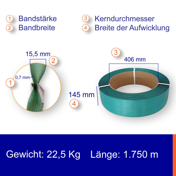 PET 15,5x0,70mm 406/145 - PET-Band * 1750m