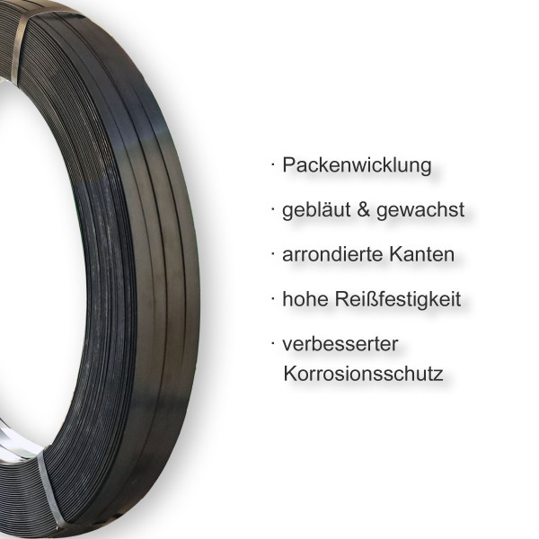 16×0,5mm | Packenwicklung | gebläut & gewachst | Verpackungsstahlband