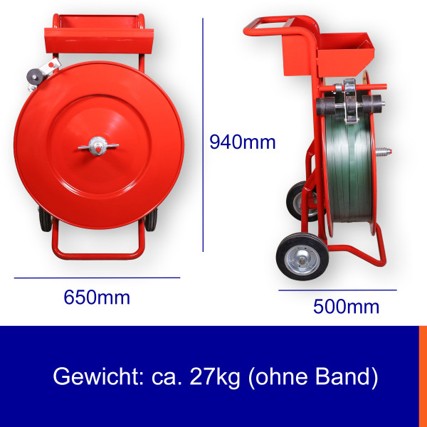 Abrollwagen für oszilliertes Stahlband (Packenwicklung) und PP-/PET-Band
