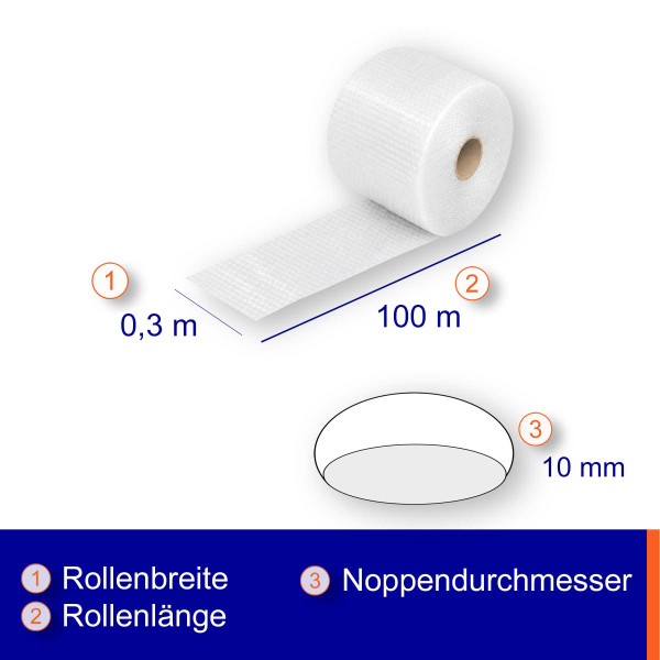 Luftpolsterfolie Breite: 30cm | Rolle á 100m | kleingenoppt