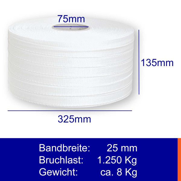 25mm * PES Textilband * 1.250kg * 400m * kreuzgewebt