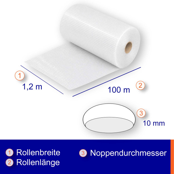 Luftpolsterfolie Breite: 120cm | Rolle á 100m | kleingenoppt