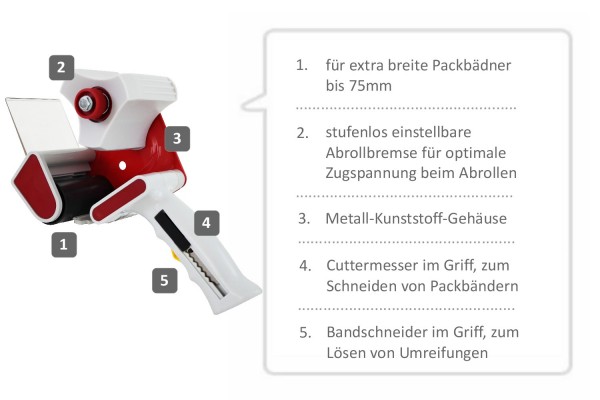 Klebebandhandabroller - mit Cutter- EXTRABREIT bis 75mm