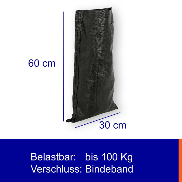 Sandsäcke 30x60cm | PP-Bändchengewebe | schwarz
