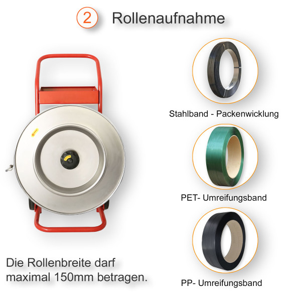 Abrollwagen für PP-/PET-Band und oszilliertes Stahlband (Packenwicklung)