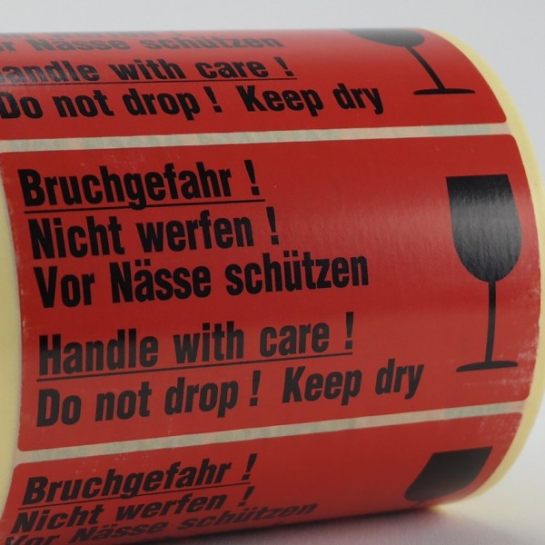 Etiketten auf Rolle "Bruchgefahr" 145x76mm | 1.000 Blatt