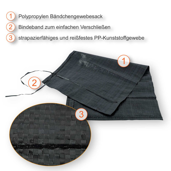 Sandsäcke 40x70cm | PP-Bändchengewebe | schwarz