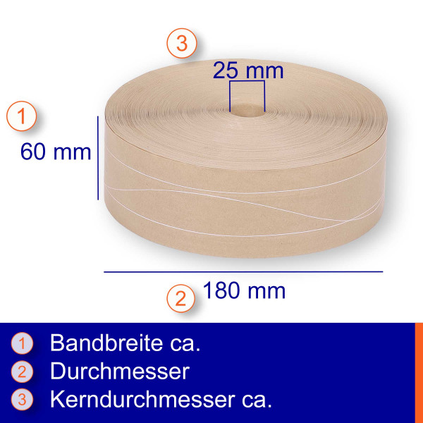 Nassklebeband Kraftpapier * verstärkt längs und sinus * havana