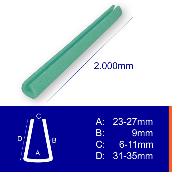 Schaumprofil U - Form 15mm/25mm * Stärke: 9mm * Länge: 2m