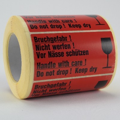 Etiketten auf Rolle "Bruchgefahr" 145x76mm | 1.000 Blatt