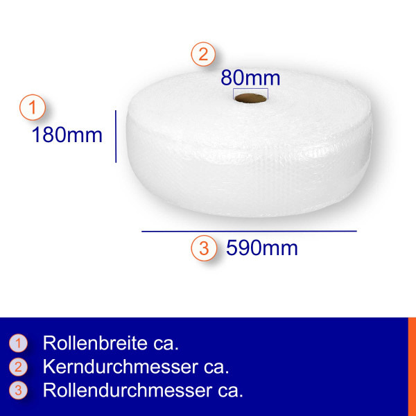 LDPE-Luftpolsterfolie Schlauch 125mm×50m | 80µm | kleingenoppt