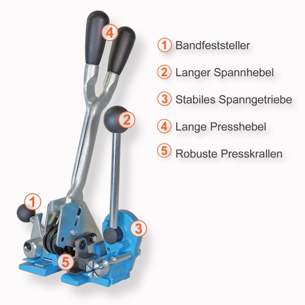 Spann- und Verschlussgerät für PP- & PET-Bänder