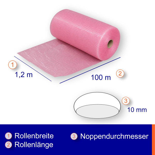 Luftpolsterfolie Breite: 120cm | Rolle á 100m | antistatisch