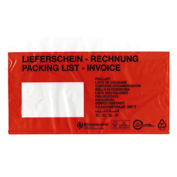 Begleitpapiertasche DL* Lieferschein/Rechnung