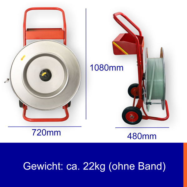 Abrollwagen für PP-/PET-Band und oszilliertes Stahlband (Packenwicklung)