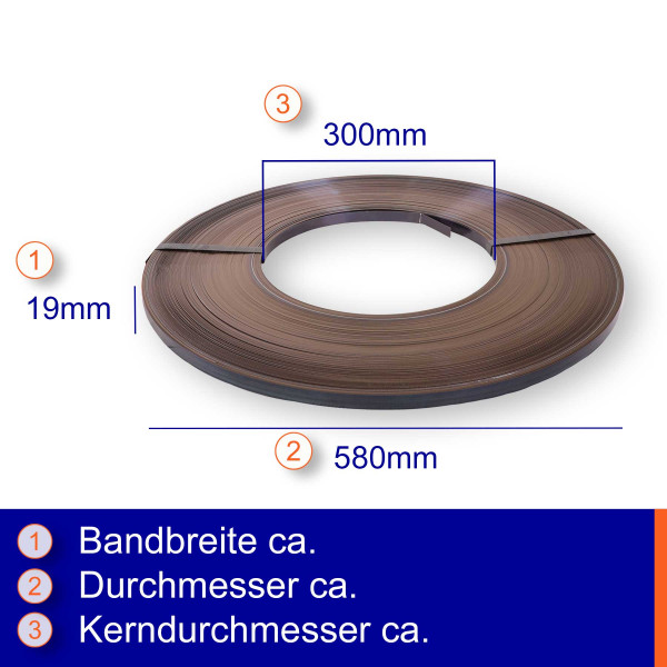 19×0,63mm | Scheibenwicklung | gebläut & gewachst | Verpackungsstahlband