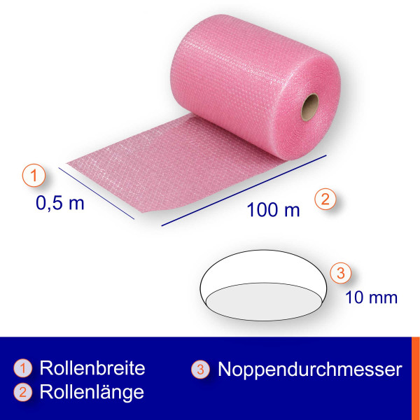 Luftpolsterfolie Breite: 50cm | Rolle á 100m | antistatisch