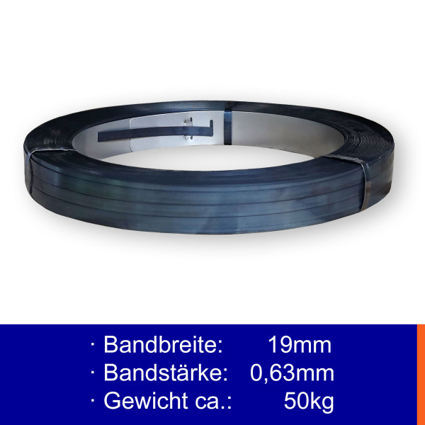 19×0,63mm | Packenwicklung | gebläut & gewachst | Verpackungsstahlband