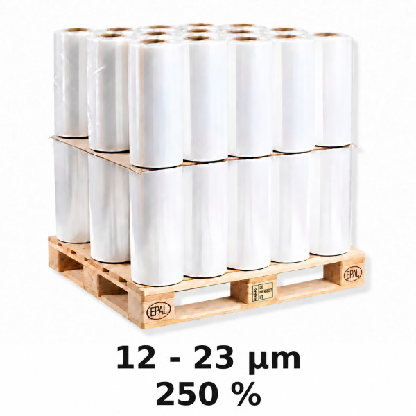 250% Power-Folie Dehnung | Maschinenstretchfolie | transparent - 12-23µm