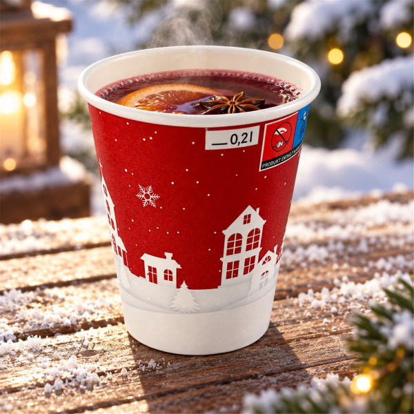 Glühweinbecher 200ml | einwandig Pappe | weihnachtlich bedruckt