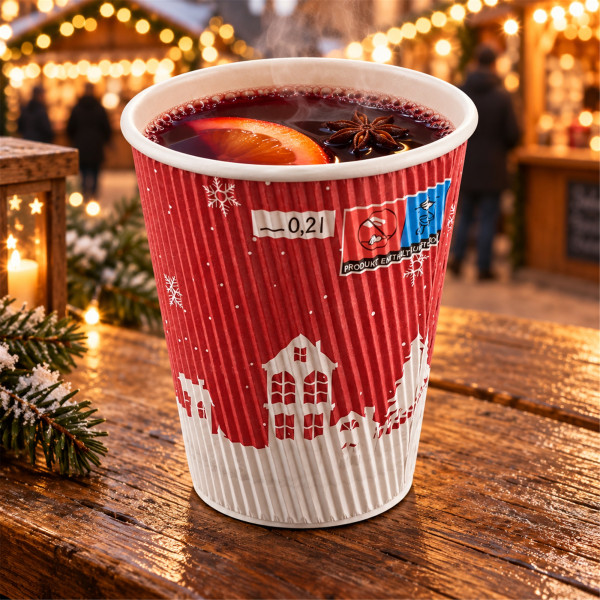 Glühweinbecher 200ml | doppelwandig Pappe | weihnachtlich bedruckt