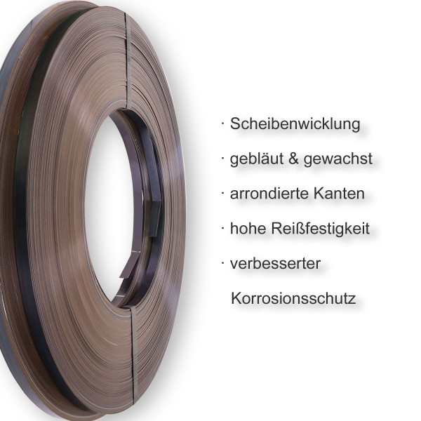 16×0,5mm | Scheibenwicklung | gebläut & gewachst | Verpackungsstahlband