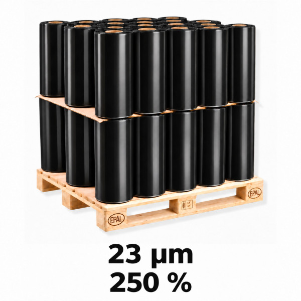 250% Power-Folie Dehnung | Maschinenstretchfolie | schwarz - 23µm