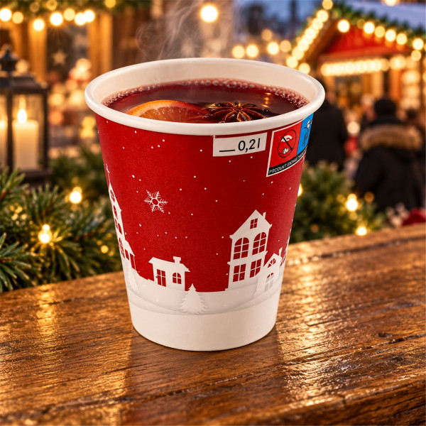 Glühweinbecher 200ml | einwandig Pappe | weihnachtlich bedruckt