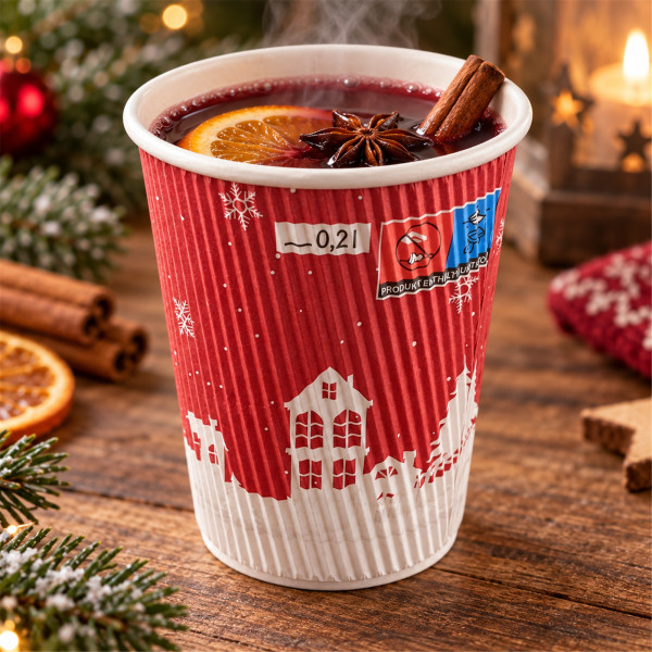 Glühweinbecher 200ml | doppelwandig Pappe | weihnachtlich bedruckt