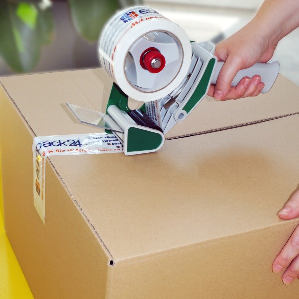 Klebebandhandabroller - mit Messerschutz und Bremse | grün