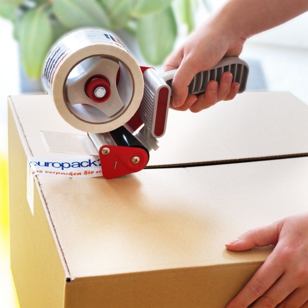 Klebebandhandabroller - mit Messerschutz und Bremse | rot