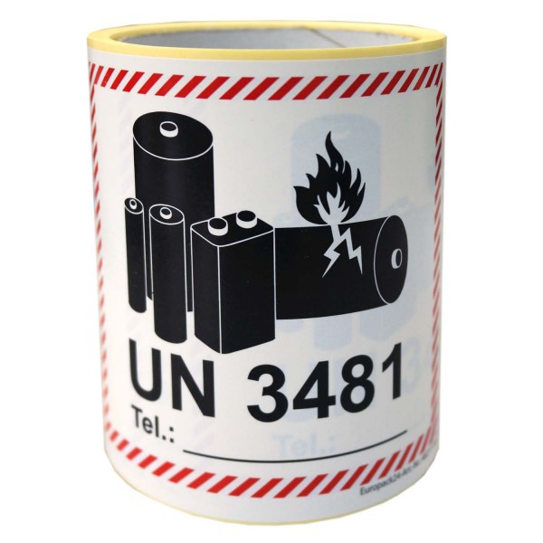Gefahrgutetiketten auf Rolle "UN 3481" * 110x120mm * 100 Blatt