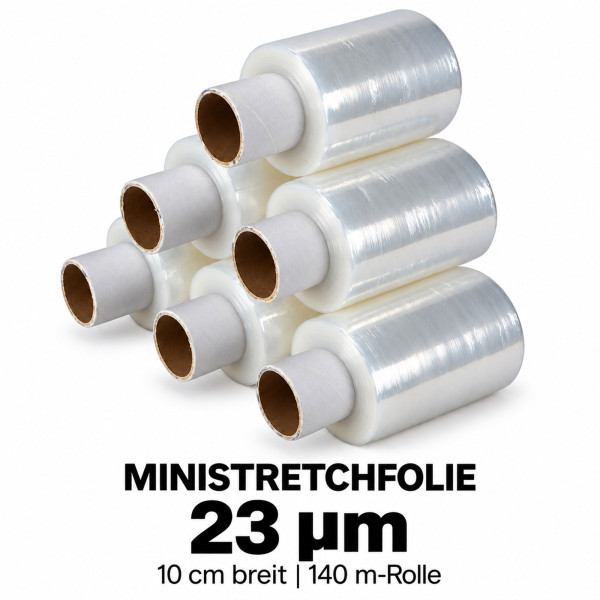 Ministretchfolie - transparent | 23µm | 10cm breit | 140m - Rolle