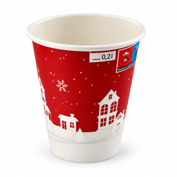 Glühweinbecher 200ml | einwandig Pappe | weihnachtlich bedruckt